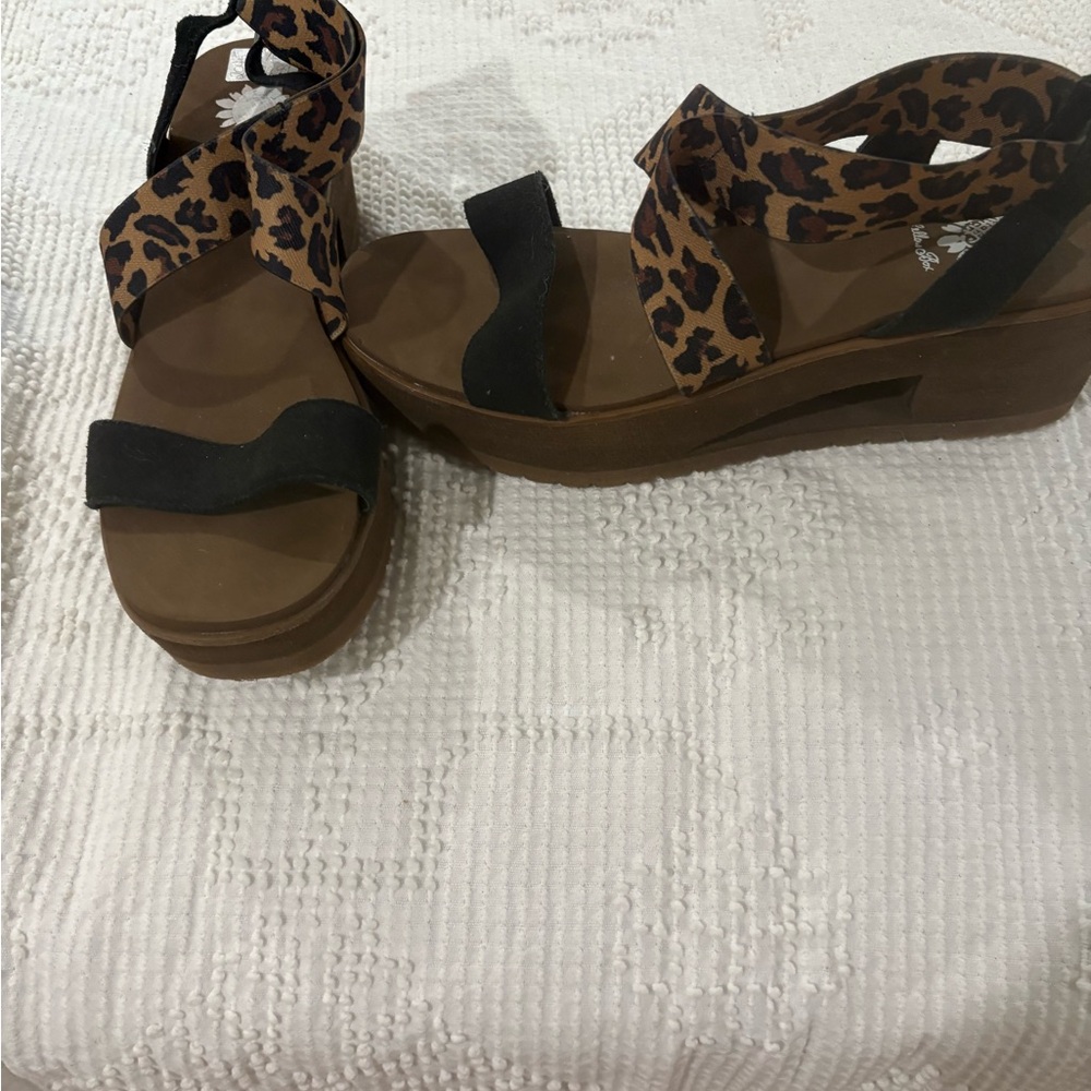 Yellow Box Leopard and Black Platform Sandals